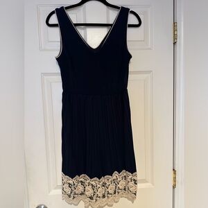 Elegant Navy Dress with Cream Lace Embroidery